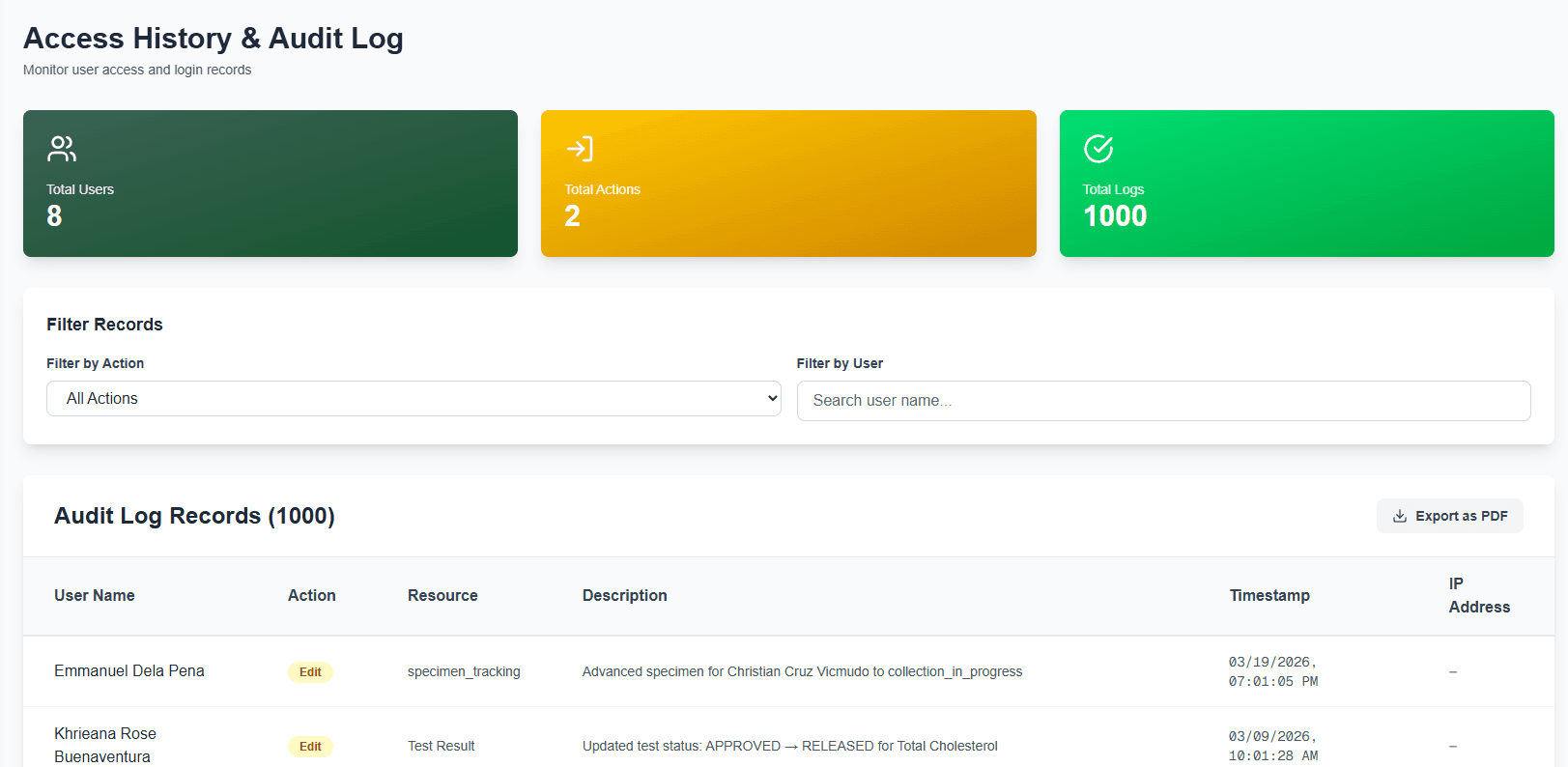 Access History screenshot 1