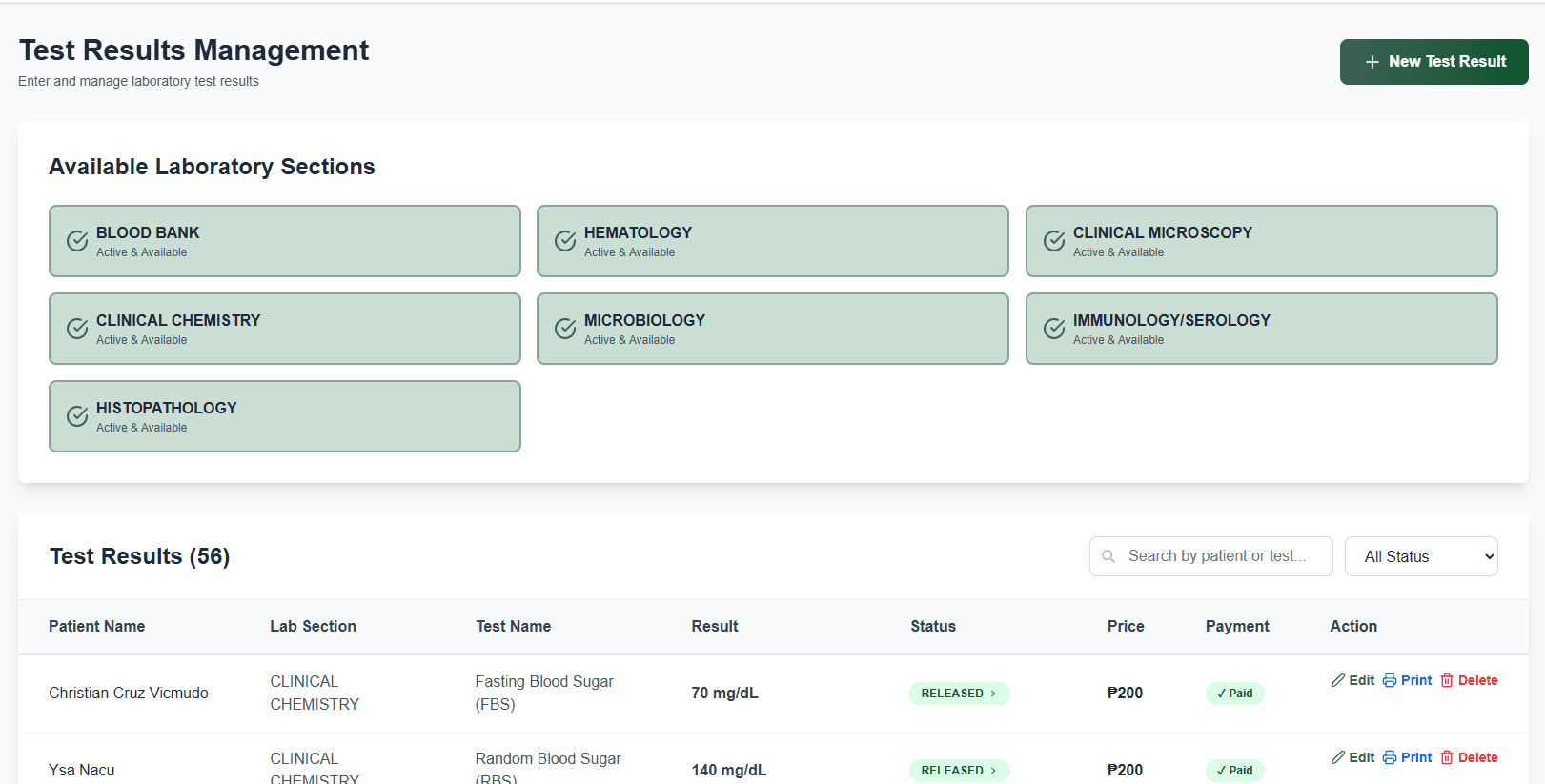 Test Results screenshot 1